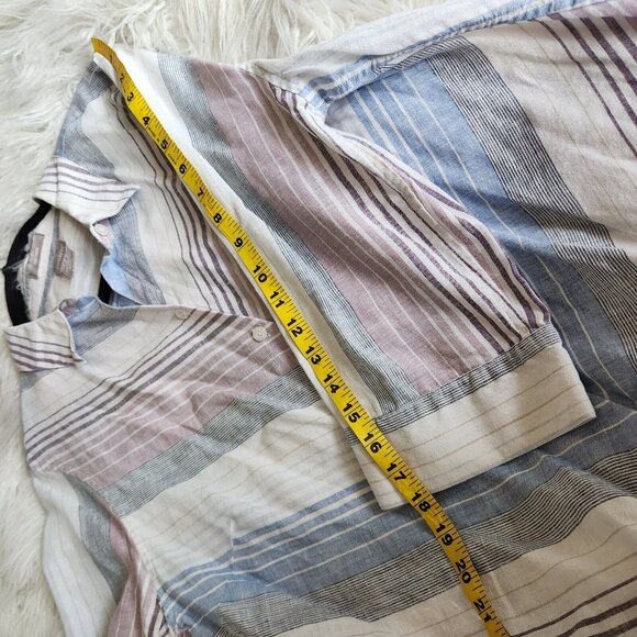 Chico’s 100% Linen Tunic Top Dress Women Size 2 L 12  No Iron‎ Stripe Cuffed - Picture 8 of 15
